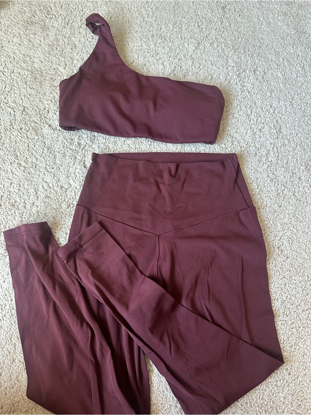 aerie One-Shoulder Sports Bra and High-Waist Leggings Set - Deep Burgundy